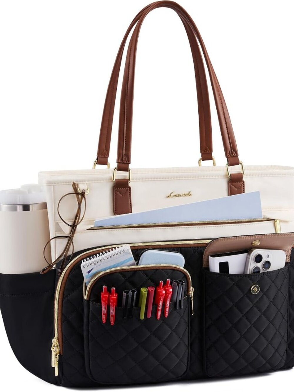 Tote Bag for Women, Work Bag with Large Cup Holder, Large Capacity Teacher Tote